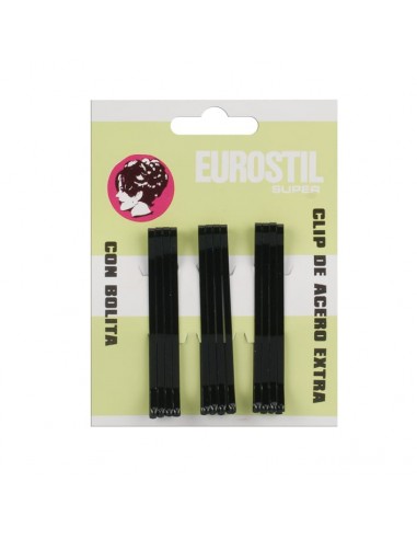 Clips con bolita 12 unidades 55mm negro Eurostil