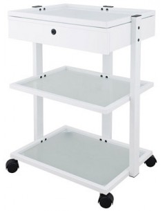 Mesa facile+ de 2 estantes de cristal y cajón Weelko